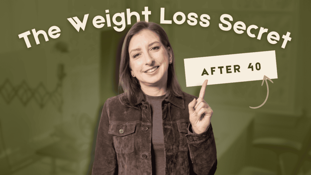 Keto woman pointing to a sign that says "AFTER 40," promoting weight loss secrets and keto tips targeted at women over 40.